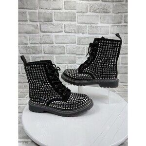 Wild Pair Ryder Women's Size 5.5 Silver Studded Black Combat Zip Ankle Boots